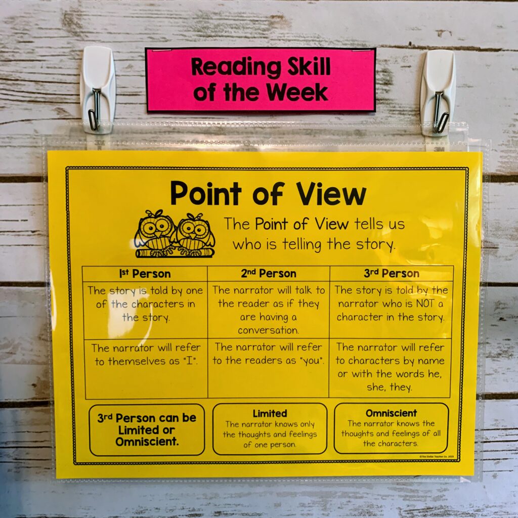 image shows point of view anchor charts for reading