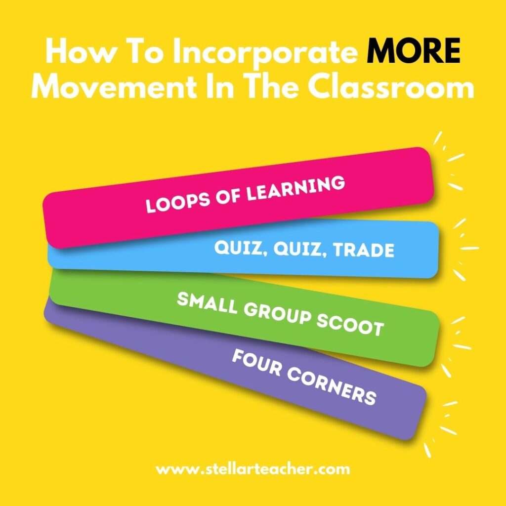 Image shows an infographic that lists out four movement in the classroom routines.