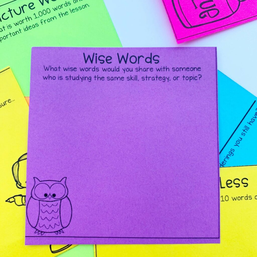 Purple exit ticket template that is blank with the heading wise words. 
