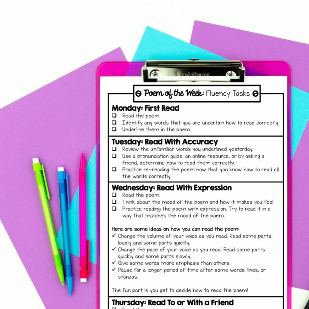 Fluency Activity Checklist