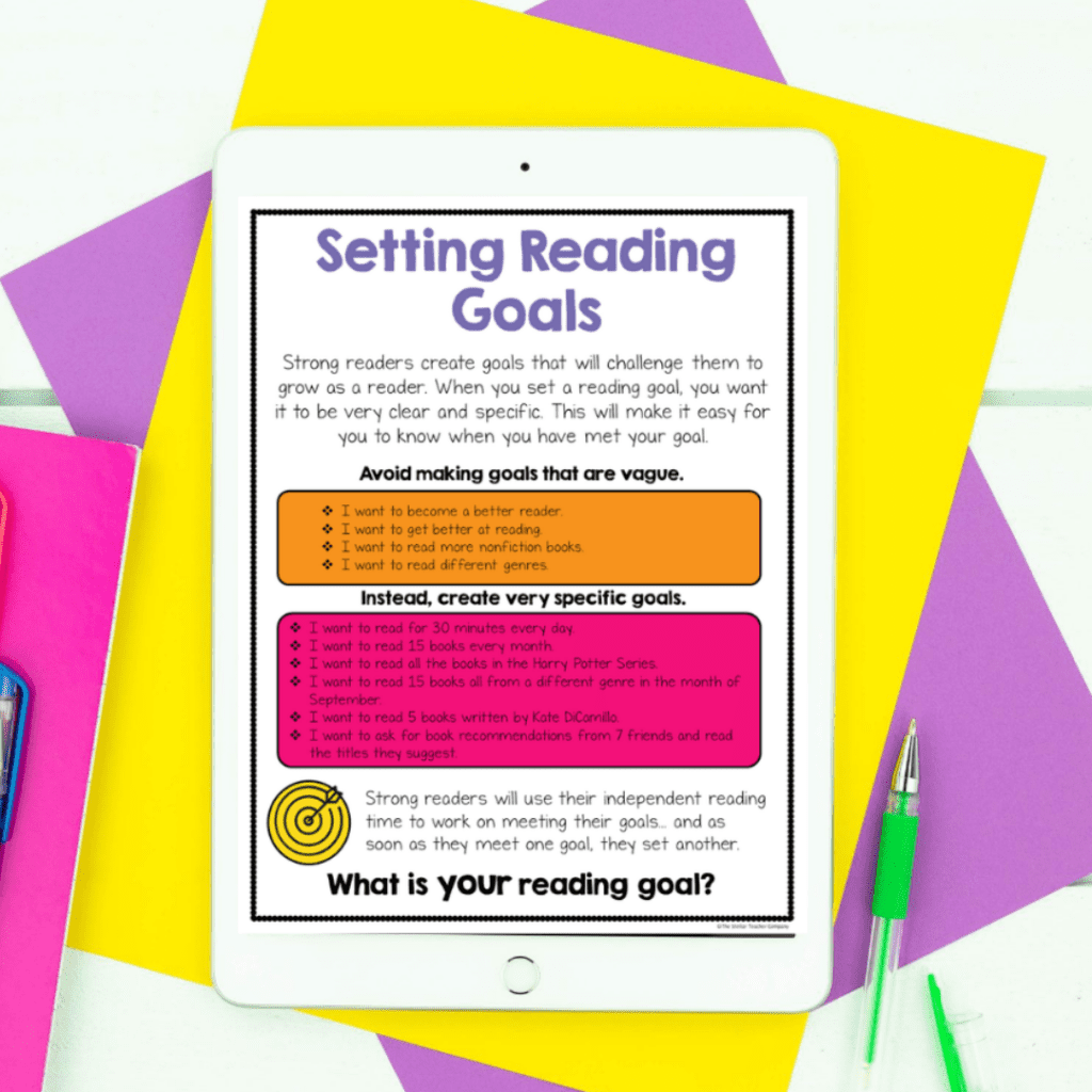 Goal Setting Anchor Chart for students who struggle with reading.