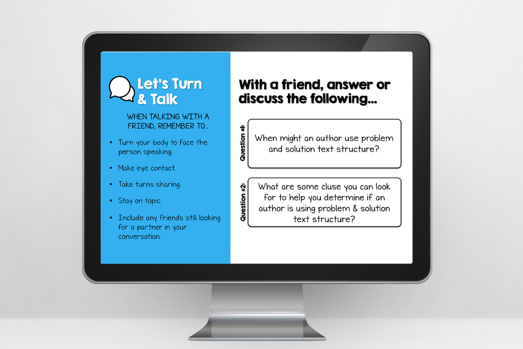 lesson planning for teachers: slide with turn and talk prompt