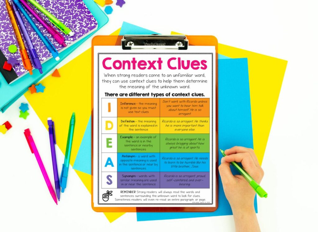 Teaching a variety of types of context clues will help give your students more confidence when they come across an unknown word while reading. 