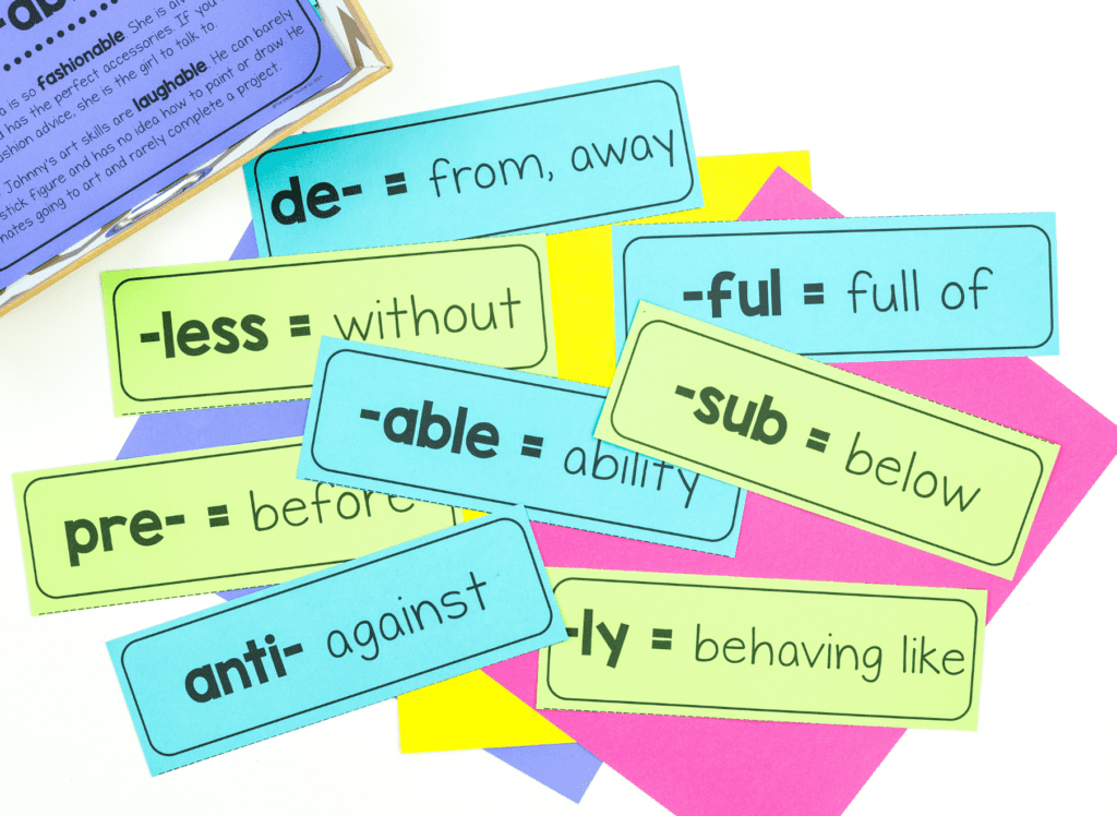 To solidify student's understanding of prefixes and suffixes, include visual aids.